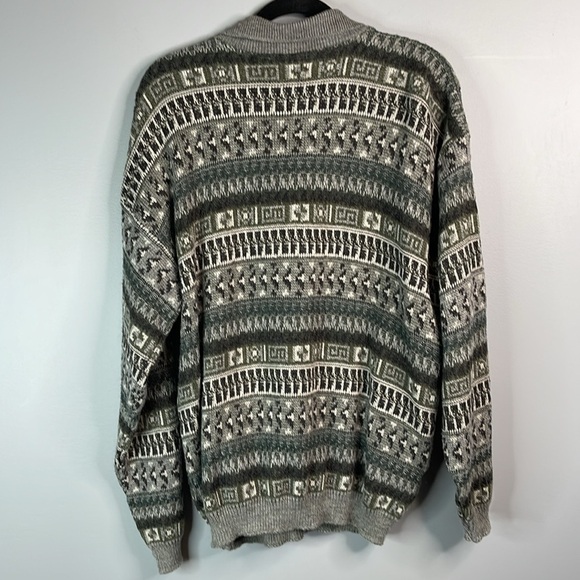 VINTAGE 90s Mens Wool Blend Tip Top FairIsle Style Polo Collar Sweater Grey M - Picture 7 of 11